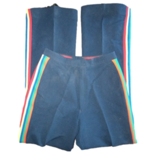 Vintage Robbe Ski Pants Navy w/ Rainbow Stripe & Foot Stirrups Juniors Size 10